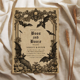 Vintage Gothic Boos and Booze Halloween Party Invitation