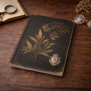 Vintage Gothic Botanical Crest Monogram Notebook