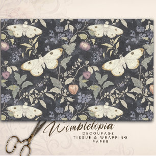 Vintage Gothic Botanical Moth Halloween Decoupage Tissue Paper