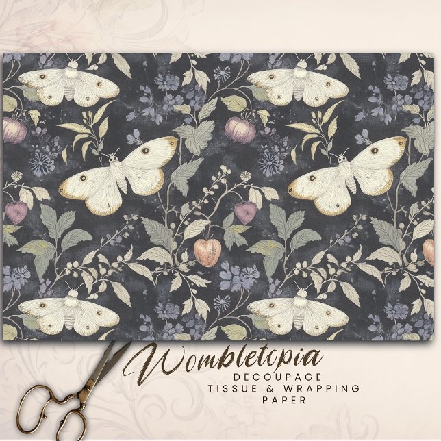 Vintage Gothic Botanical Moth Halloween Decoupage Tissue Paper (Creator Uploaded)