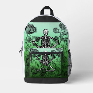 Vintage Gothic Botanical Skeleton - Dark Academia Printed Backpack