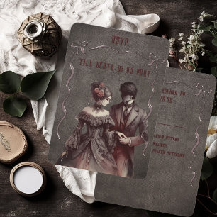 Vintage Gothic Bride and Groom RSVP Card