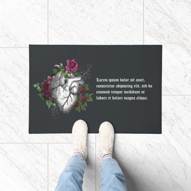 Vintage Gothic Burgundy Floral Heart Doormat (Indoor)