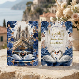 Vintage Gothic Cathedral Fairytale Swan Wedding Invitation