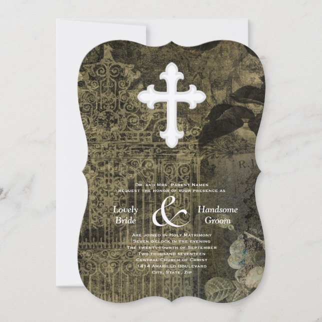 Vintage Gothic Christian Wedding Invitation (Front)