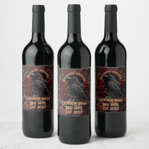 Vintage Gothic Dark Beauty Crow Raven Red Roses Wine Label