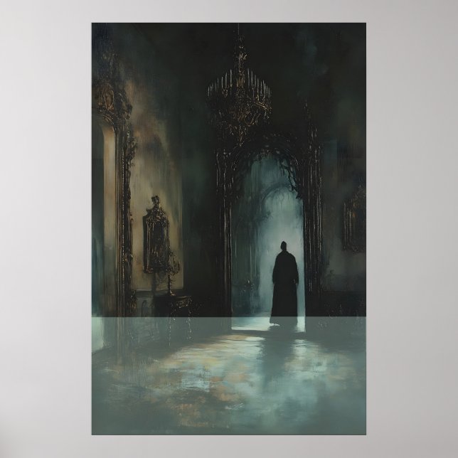 Vintage Gothic Dracula Shadow Art, Haunted Castle Poster (Front)