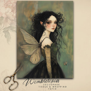 Vintage Gothic Fairy in Black Dress Decoupage Tissue Paper