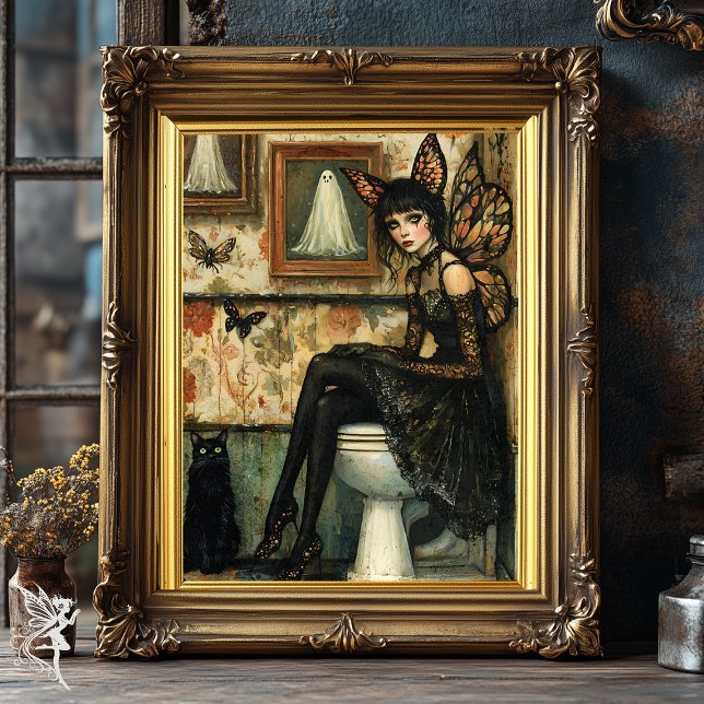 Vintage Gothic Fairy on Toilet Quirky Halloween  Poster (Creator Uploaded)