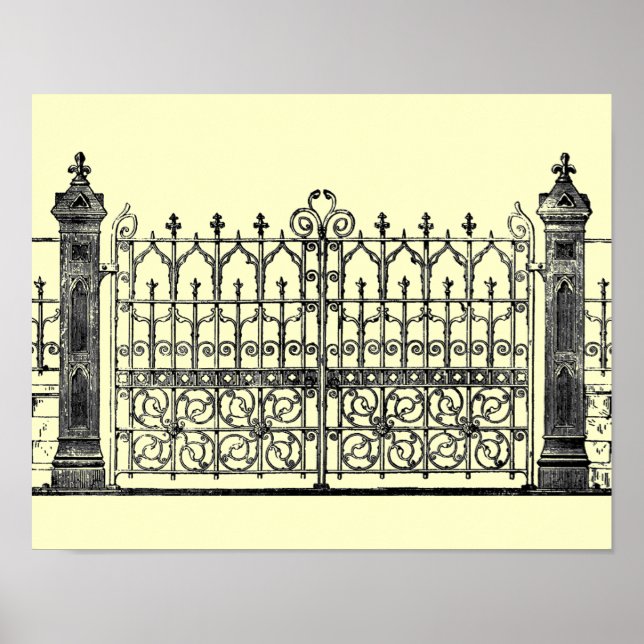 Vintage Gothic Fence and Gate Poster (Front)