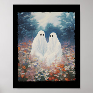 Vintage Gothic Floral Halloween Ghost Couple In Th Poster
