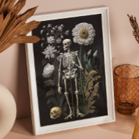 Vintage Gothic Floral Skeleton | Dark Botanical