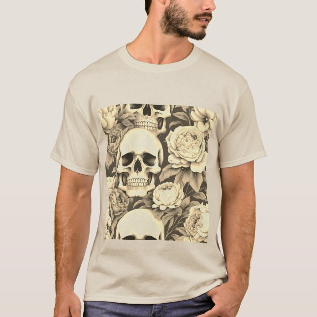 Vintage Gothic Floral Skull T-Shirt (Front)