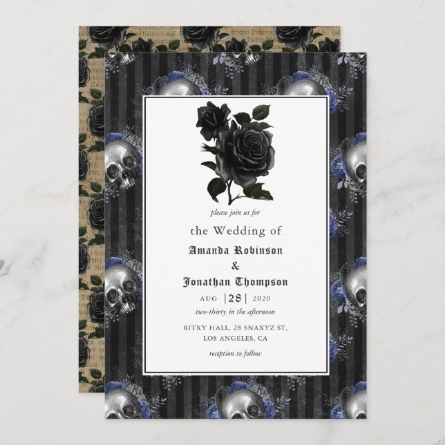 Vintage Gothic Floral Wedding Invitation (Front/Back)