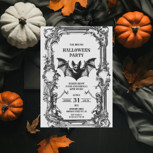 Vintage Gothic Frame with Bat and Skeletons Invitation