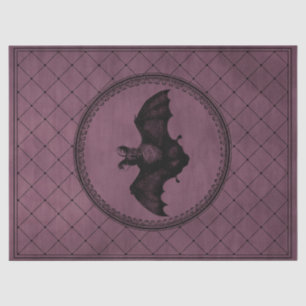 Vintage Gothic Halloween Bat on Purple Decoupage Tissue Paper