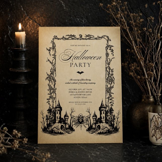 Vintage Gothic Halloween Dinner Party Invitation (Creator Uploaded)