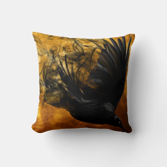Vintage Gothic Halloween Large Black Raven Bird Cushion (Front)