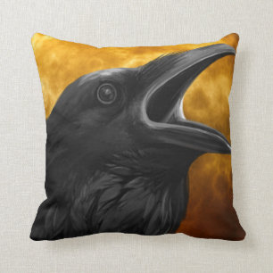 Vintage Gothic Halloween Large Black Raven Bird Cushion