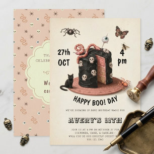 Vintage Gothic Halloween Monster Cake 11th Birthda Invitation