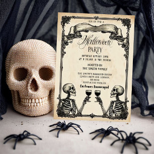 Vintage Gothic Halloween Party Invitation Skelet
