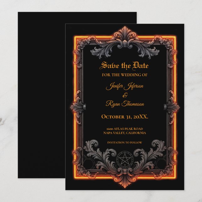 Vintage Gothic Halloween Save the date invitation (Front/Back)