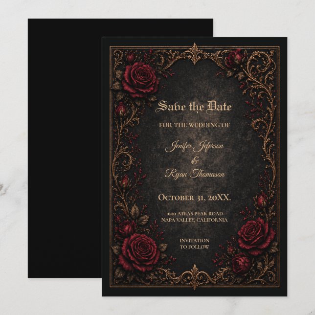 Vintage Gothic Halloween Save the date invitation (Front/Back)