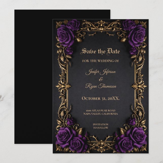 Vintage Gothic Halloween Save the date invitation (Front/Back)