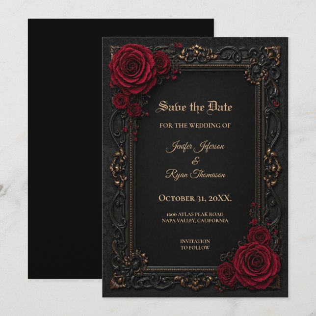 Vintage Gothic Halloween Save the date invitation (Front/Back)