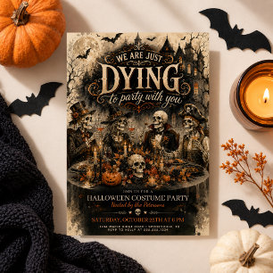 Vintage Gothic Halloween Skeleton Feast Party Invitation