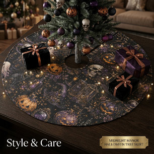 Vintage Gothic Halloween Spooky Pattern Fleece Tree Skirt
