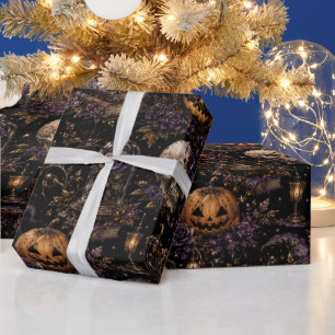 Vintage Gothic Halloween Spooky Seamless Pattern Wrapping Paper