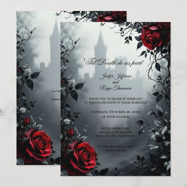 Vintage Gothic Halloween wedding invitation (Front/Back)