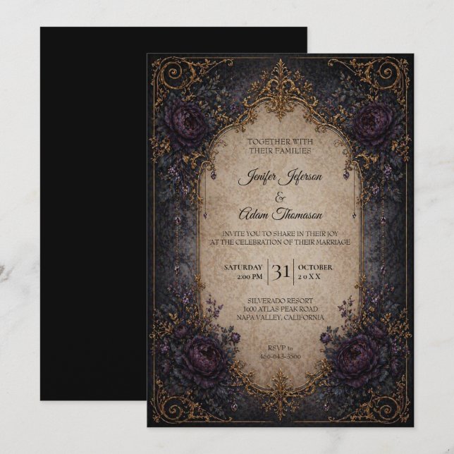 Vintage Gothic Halloween Wedding Invitation (Front/Back)