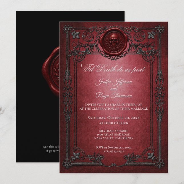 Vintage Gothic Halloween wedding invitation (Front/Back)