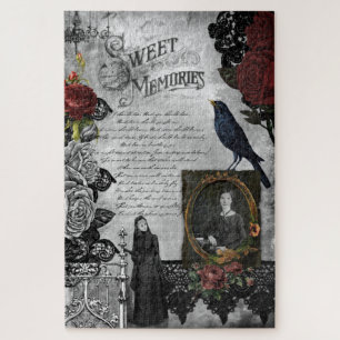 Vintage Gothic Halloween Widow Ephemera Jigsaw Puzzle