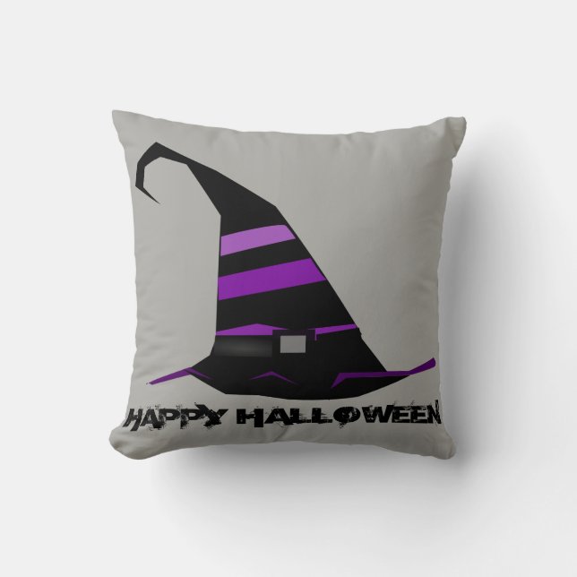 Vintage Gothic Halloween Witch  Hat Cushion (Front)