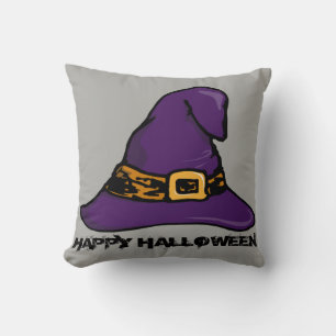 Vintage Gothic Halloween Witch Hat Throw Pillow
