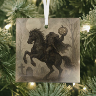 Vintage/Gothic Headless Horseman Halloween/Autumn  Glass Tree Decoration