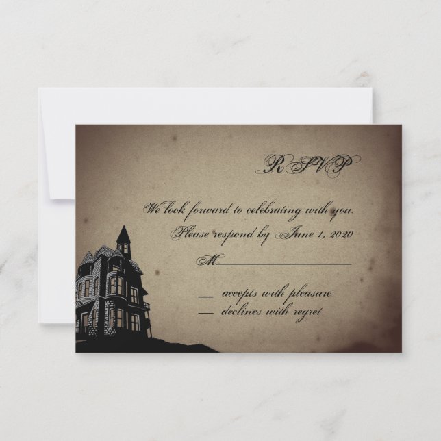 Vintage Gothic House Wedding Response Card (Front)