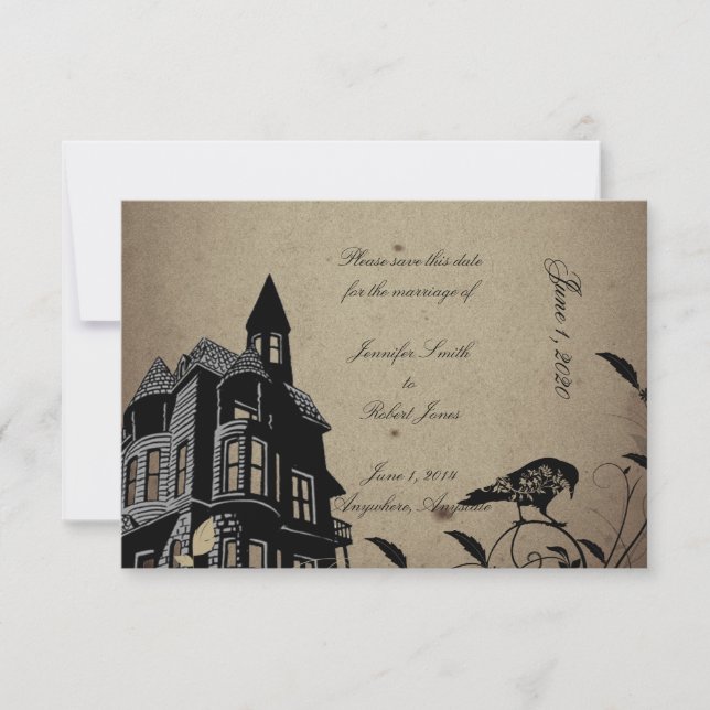Vintage Gothic House Wedding Save the Date (Front)