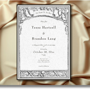 Vintage Gothic Mediaeval Arch Border White Wedding Invitation