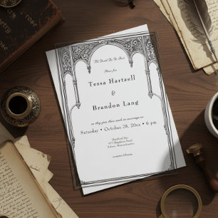 Vintage Gothic Mediaeval Line Arch Border Wedding Acrylic Invitations