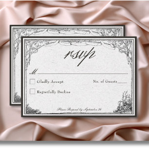 Vintage Gothic Mediaeval Line Border Wedding RSVP Card