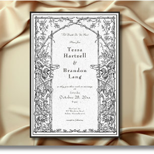 Vintage Gothic Mediaeval Vine Border White Wedding Invitation
