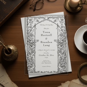 Vintage Gothic Medieval Vine Border White Wedding Acrylic Invitations