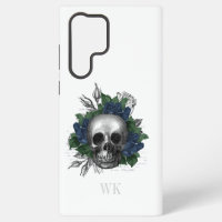 Vintage Gothic Navy Blue Roses Skull Monogram