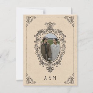 Vintage gothic oldschool photo wedding postcard