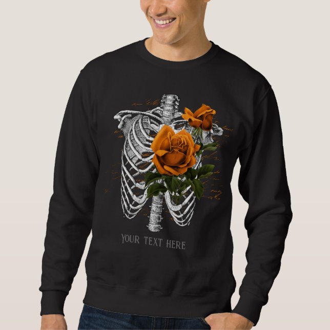 Vintage Gothic Orange Rose Skeleton Personalised Sweatshirt (Front)