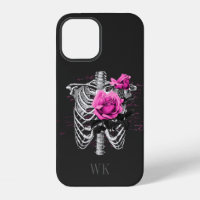 Vintage Gothic Pink Roses Skull Monogram